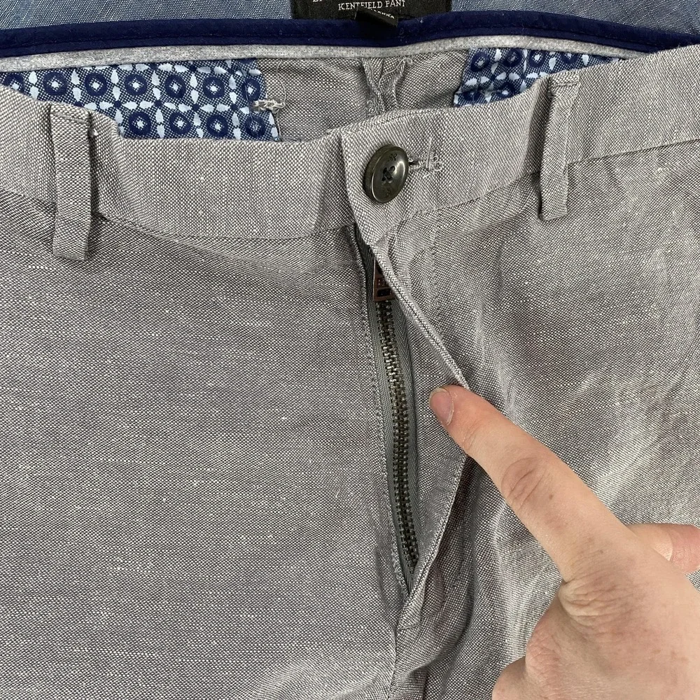 Banana Republic Kentfield Pants Mens 33x30 Linen Cotton Gray Taper Chino Summer‎